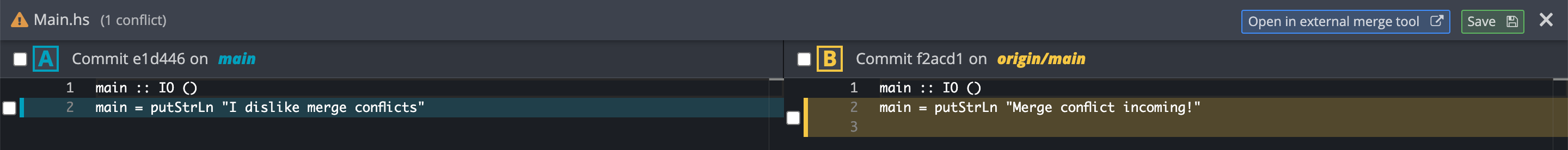 Diff view for merge conflict