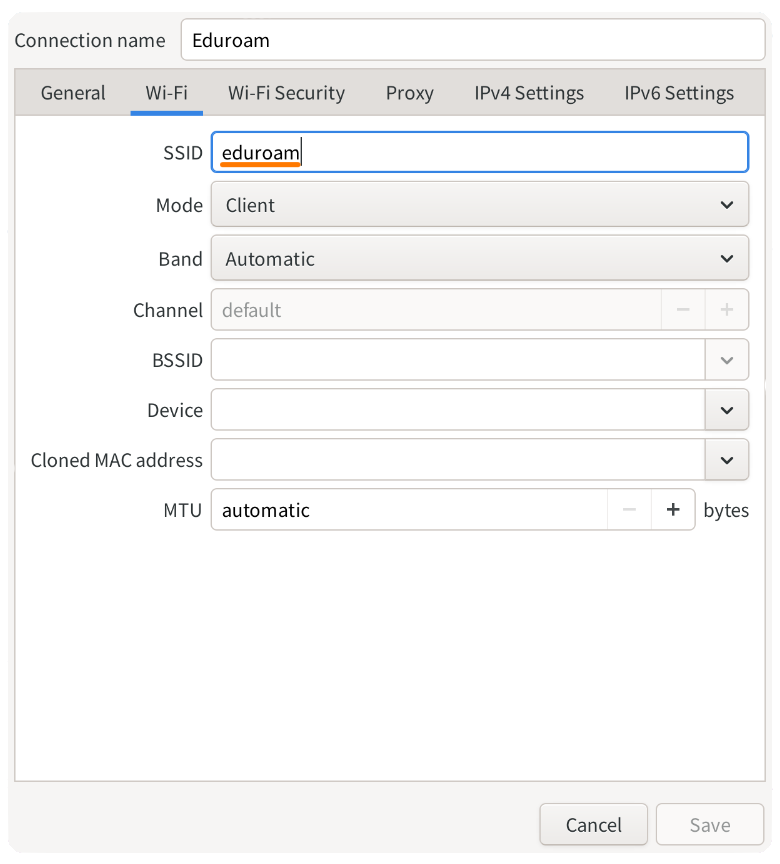 Netoworkmanager settings for Eduroam